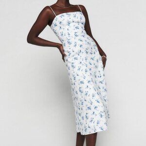 Reformation | Christen Linen Dress in Blue Floral